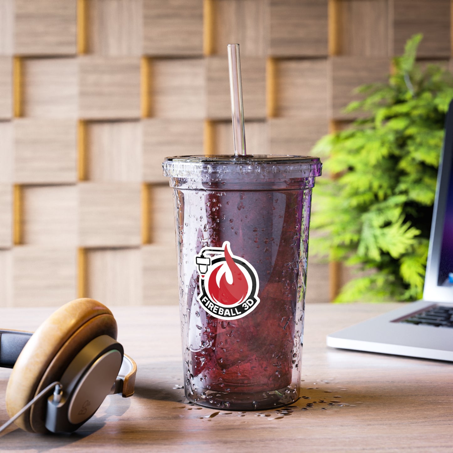 Fireball 3D - 16oz Insulated Acrylic Tumbler, with Lid and Straw