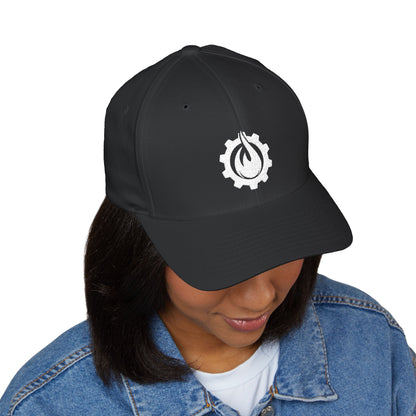 Fireball Gear - Flame & Gear - White - FlexFit Embroidered Baseball Cap