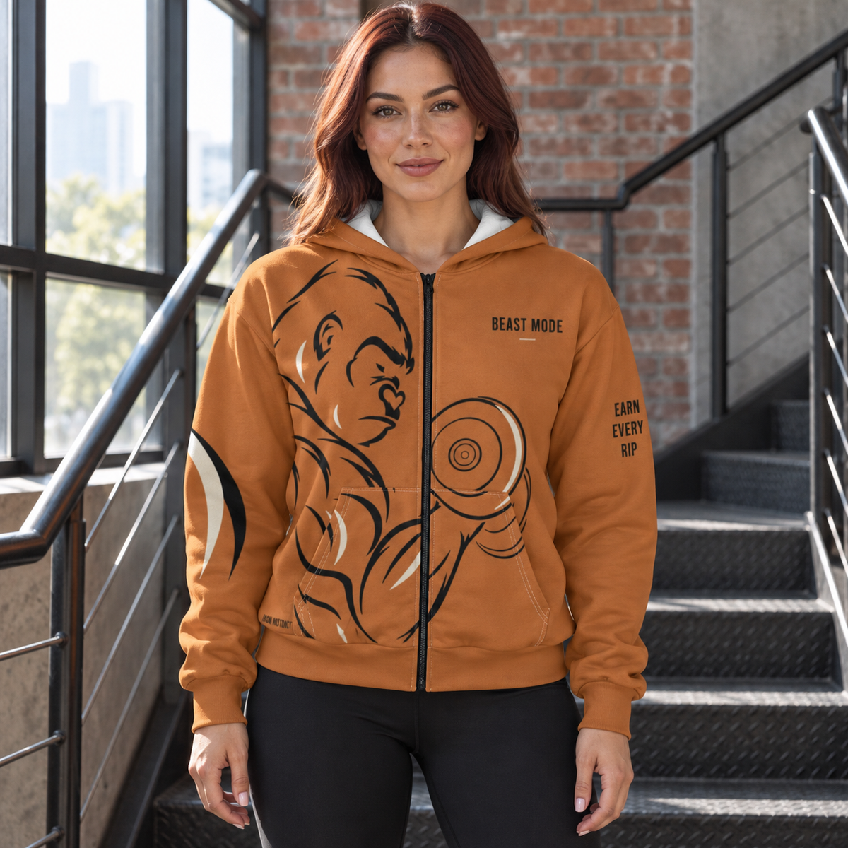 Beast Mode - Iron Instinct - Burnt Orange - Unisex Zip Hoodie