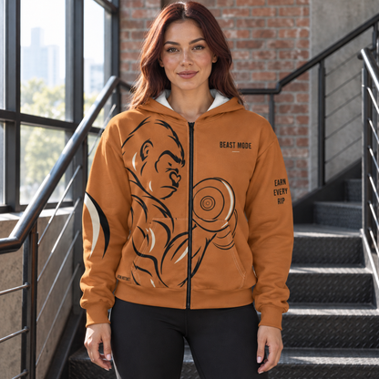 Beast Mode - Iron Instinct - Burnt Orange - Unisex Zip Hoodie