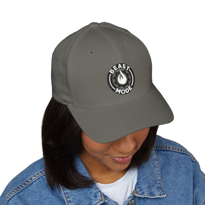 Beast Mode Series - Flame & Gear Circle - FlexFit Cap - Black & White
