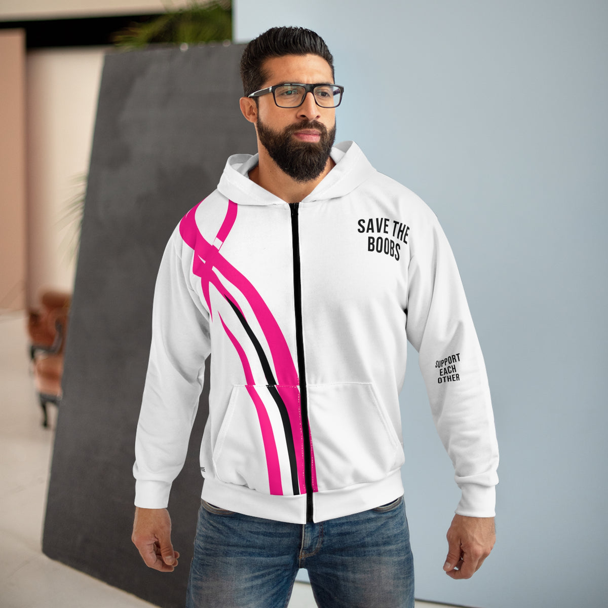 Pink Purpose - White - Unisex Zip Hoodie