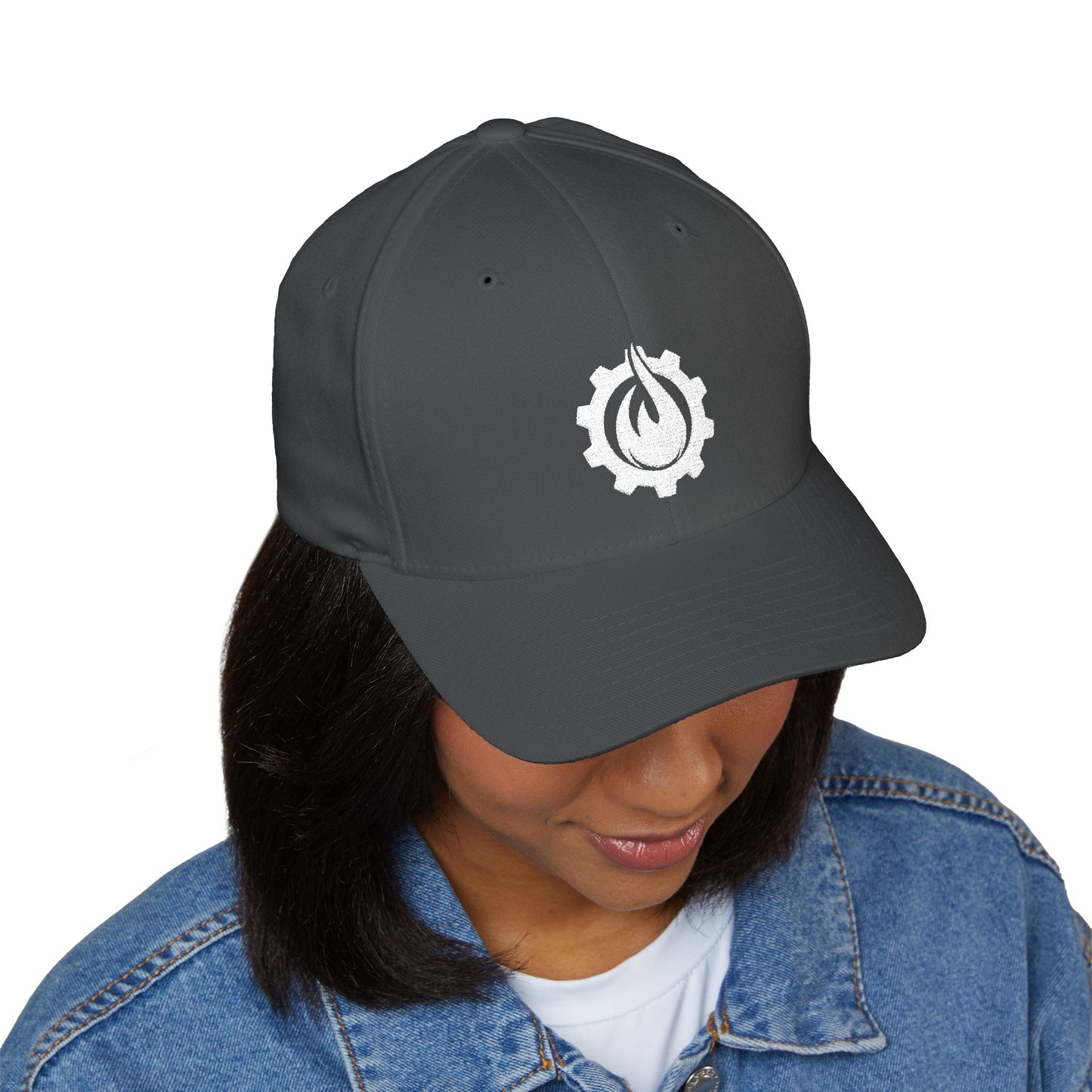 Fireball Gear - Flame & Gear - White - FlexFit Embroidered Baseball Cap