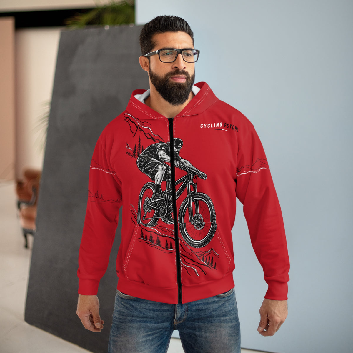 Cycling Psycho - Gravity Rebel - Red - Unisex Zip Hoodie