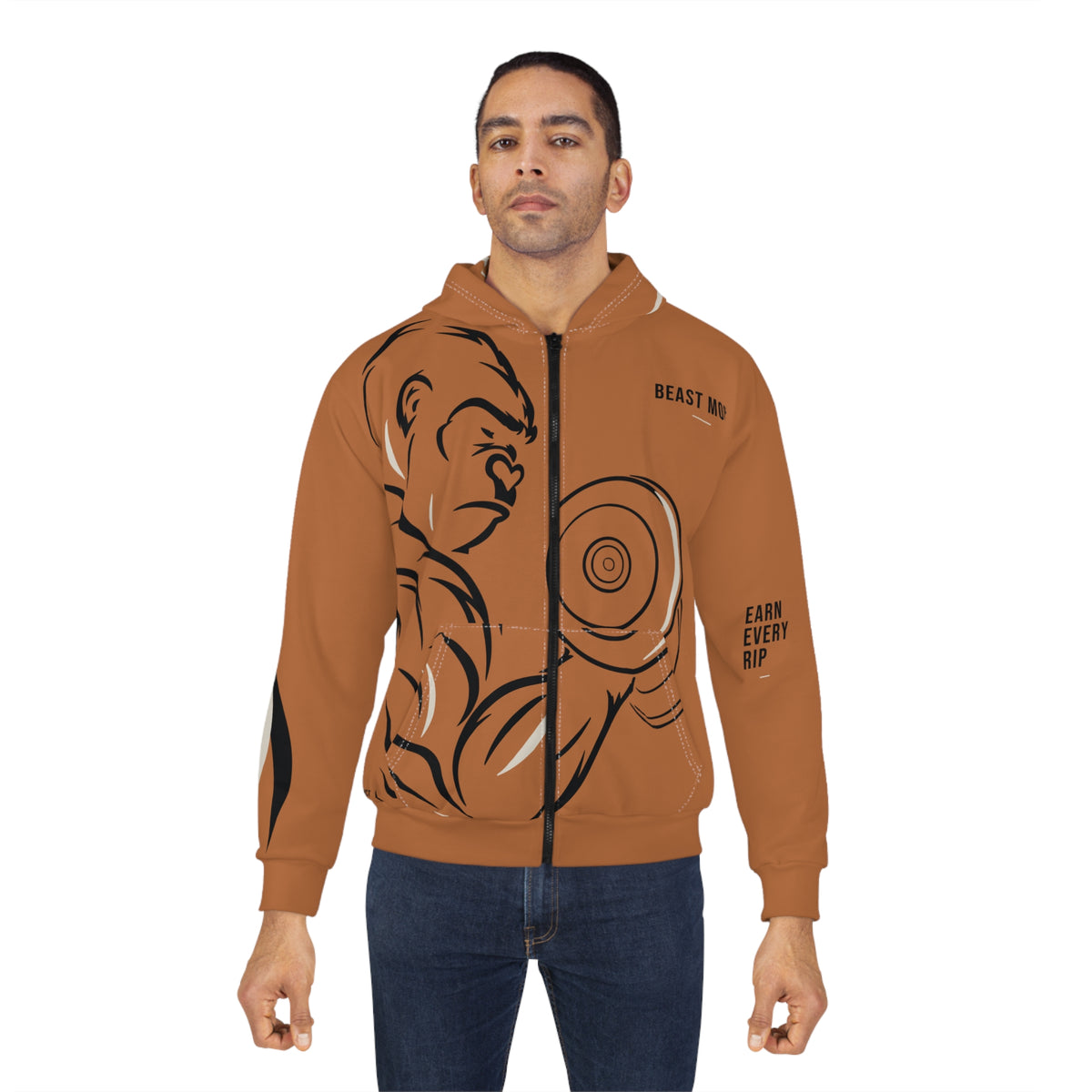 Beast Mode - Iron Instinct - Burnt Orange - Unisex Zip Hoodie