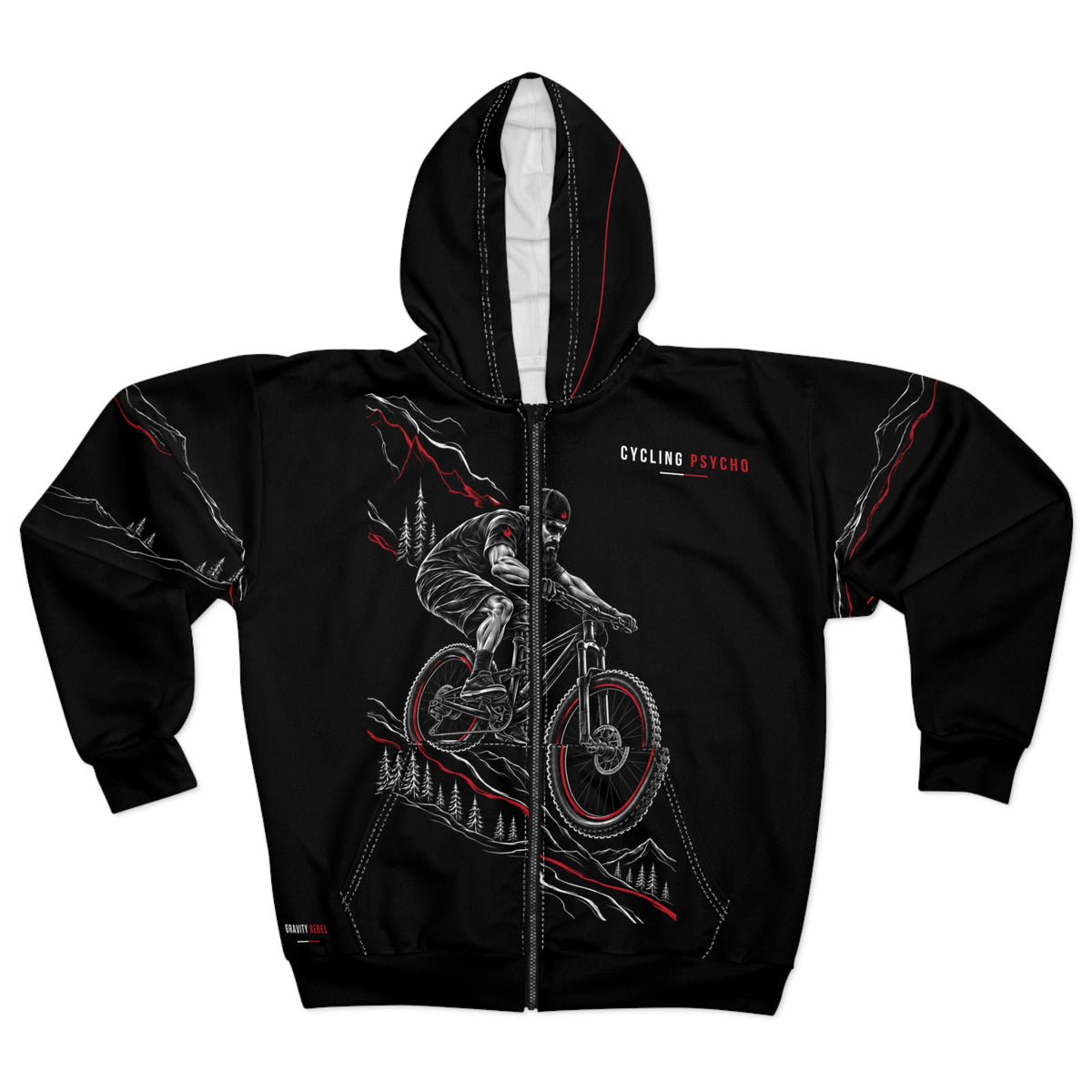 Cycling Psycho - Gravity Rebel - Black - Unisex Zip Hoodie
