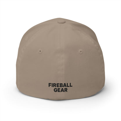 Fireball 3D - Brand Logo - Flame & Text - Red & White - Light Colors - FlexFit Cap