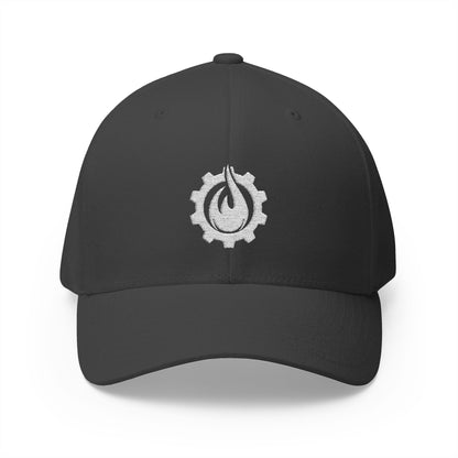 Fireball Gear - Flame & Gear - White - FlexFit Embroidered Baseball Cap