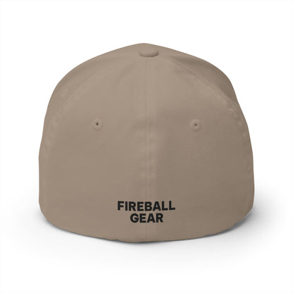 Fireball Gear - Brand Logo - Flame & Gear - Black & Red - FlexFit Cap