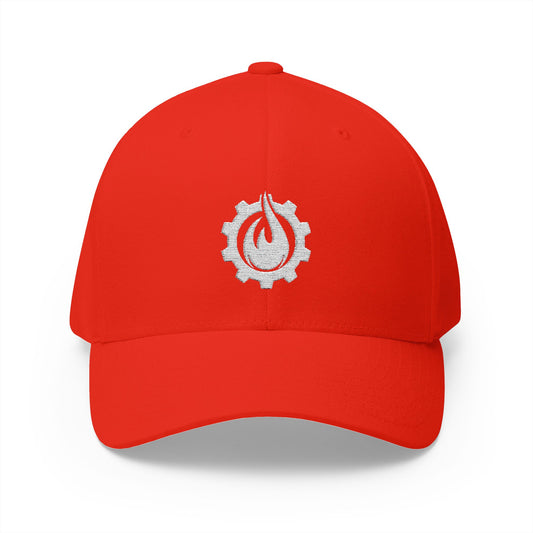 Fireball Gear - Flame & Gear - White - FlexFit Embroidered Baseball Cap