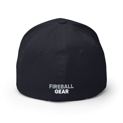 Fireball Gear - Brand Logo - Flame & Gear - Gray & White - FlexFit Cap