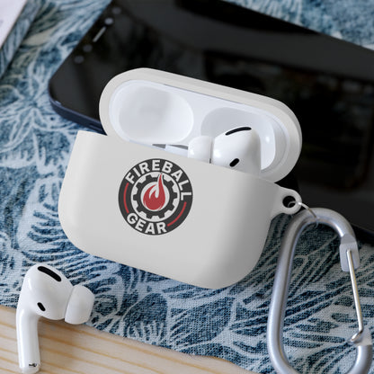 Fireball Gear - Flame & Gear Circle - Black & Red - Upload Own Personal Gym Barcode Image to be Printed on the Back - AirPods Case Cover